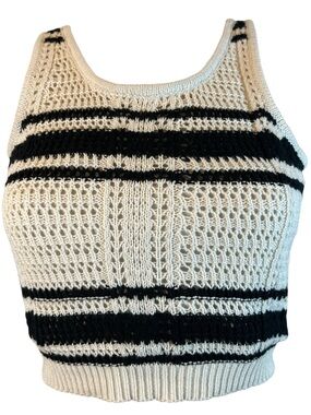 Freshman 1996 Women’s Cream & Black Striped Knit Crochet Tank Top size XS